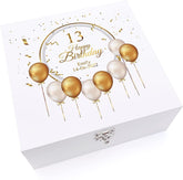 ukgiftstoreonline Personalised 13th Birthday Keepsake Large Wooden Box Gift With Golden Balloons
