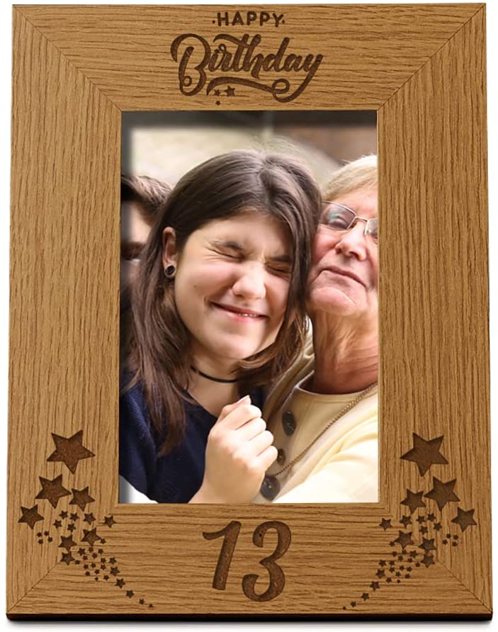 Happy 13th Birthday Portrait Photo Frame Star Design Gift Photo Frame ukgiftstoreonline 4 x 6 Inch