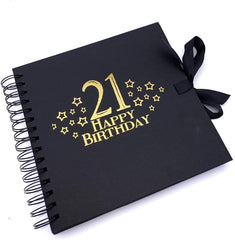 21st Birthday Black Scrapbook, Guest Book Or Photo Album with Gold Script