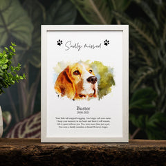 Personalised watercolour Sadly Missed Pet Dog Memory Framed Picture C170-9