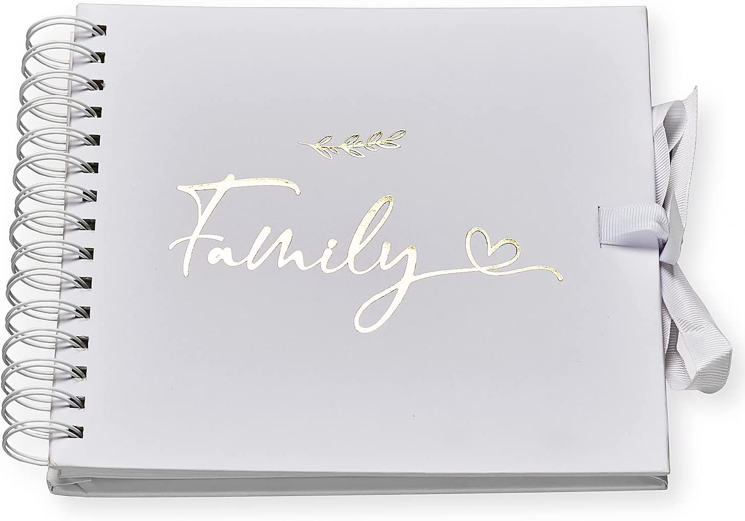 Family White Scrapbook Photo album With Gold Script Leaf Design Scrapbook ukgiftstoreonline