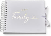 Family White Scrapbook Photo album With Gold Script Leaf Design