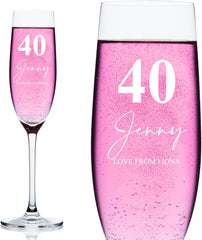 Personalised 40th Birthday Signature Champagne Flute Prosecco Glass Gift