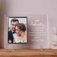 Personalised Husband Engraved Glass Photo Frame In Lined Gift Box