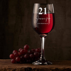 Personalised 21st Birthday Engraved Wine Glass Gift Name & Sentiment Personalised Wine Glasses ukgiftstoreonline