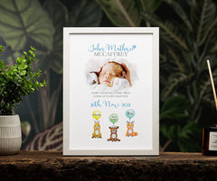 Personalised watercolour Baby Boy Birth Memory Framed Picture personalised photo frames ukgiftstoreonline