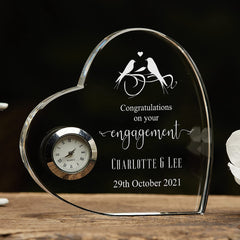 Engraved Heart Crystal Glass Clock Wedding Gift Or Wedding Present