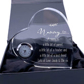 Engraved Personalised Nanny Crystal Glass Clock With Sentiment