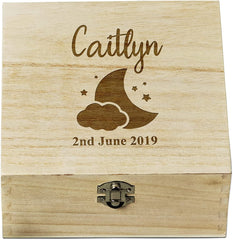 Personalised Baby Wooden Keepsake Box Moon and Stars Sentiment