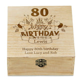 Personalised 80th Birthday Wooden Keepsake Box Gift Engraved