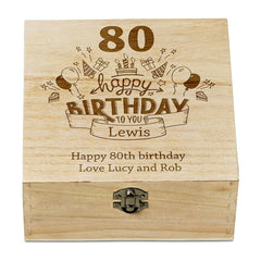 Personalised 80th Birthday Wooden Keepsake Box Gift Engraved