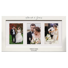 Personalised White Wooden Wedding Triple Photo 6 x 4 Frame Gift