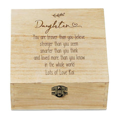 Personalised Daughter Wooden Keepsake Box Gift Engraved With Sentiment