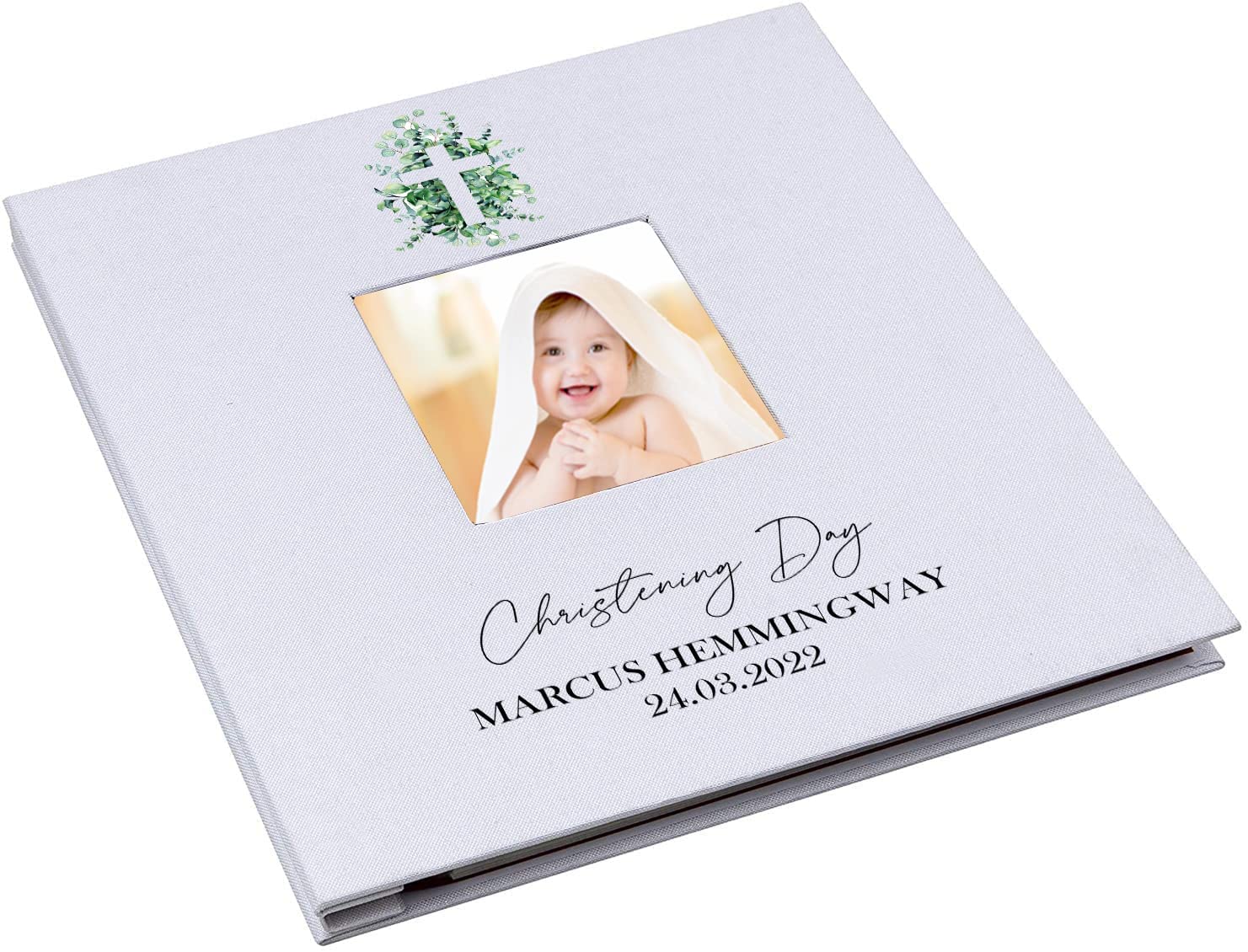 Personalised Large Christening Day Photo Album Linen Self Hardcover personalised photo album ukgiftstoreonline