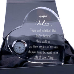 Engraved Personalised Dad Crystal Glass Clock With Sentiment