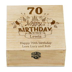 Personalised 70th Birthday Wooden Keepsake Box Gift Engraved