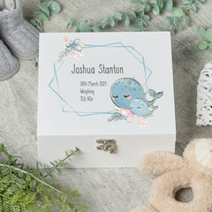 ukgiftstoreonline Personalised Baby Keepsake Memories Wooden Box Whale Design