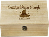 Personalised Large Wooden Baby Memory Keepsake Box Moon & Stars Design