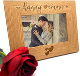 ukgiftstoreonline Love Heart Personalised Landscape Wooden Photo Frame Wedding, Anniversary, engagement Gift
