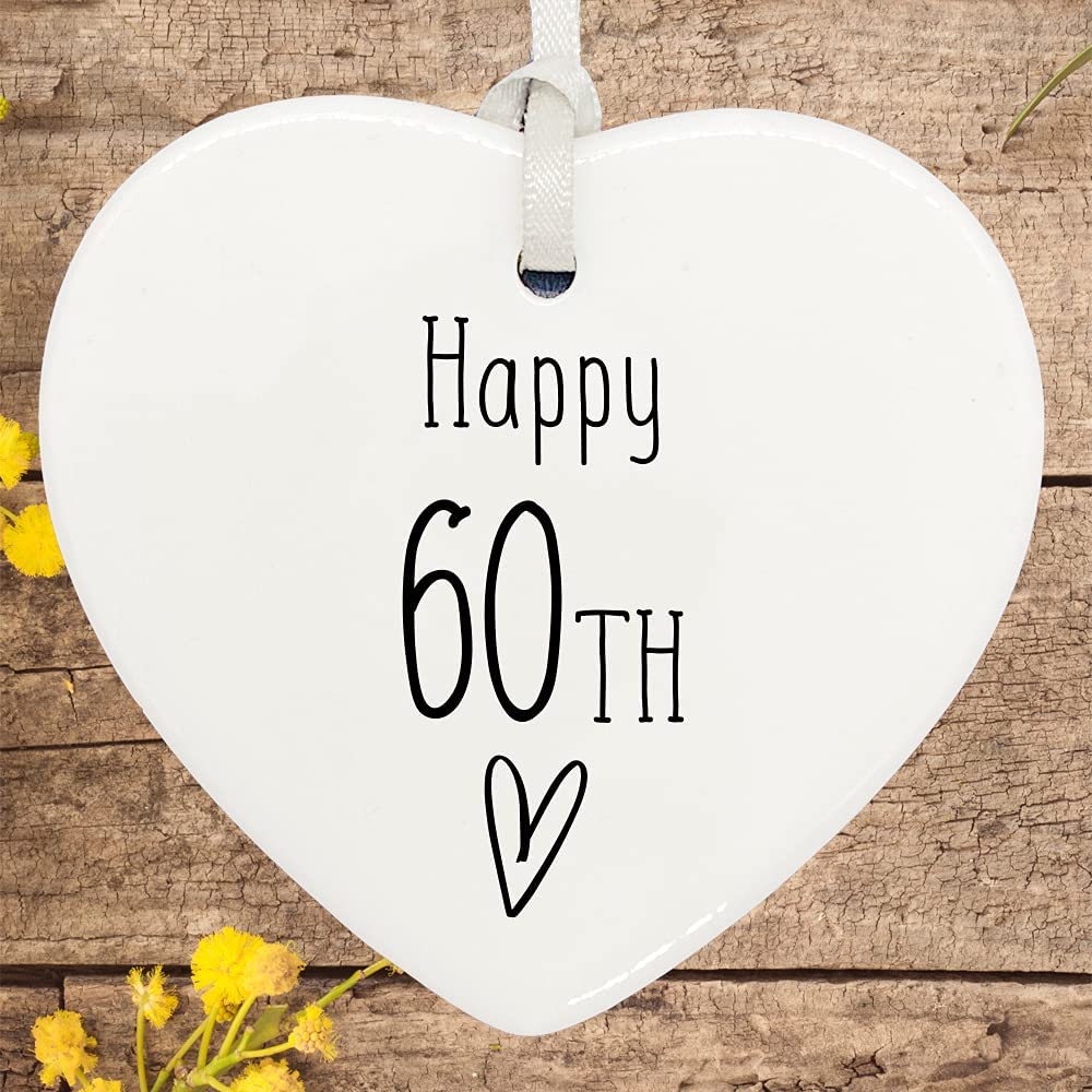 ukgiftstoreonline 60th Birthday ornament, 60th keepsake, 60th ceramic heart gift Personalised Heart Gifts ukgiftstoreonline