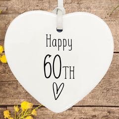 ukgiftstoreonline 60th Birthday ornament, 60th keepsake, 60th ceramic heart gift Personalised Heart Gifts ukgiftstoreonline