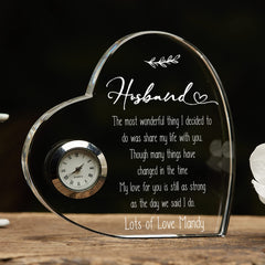 Engraved Personalised Husband Crystal Glass Clock With Sentiment