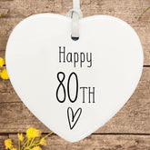 ukgiftstoreonline 80th Birthday ornament, 80th keepsake, 80th ceramic heart gift