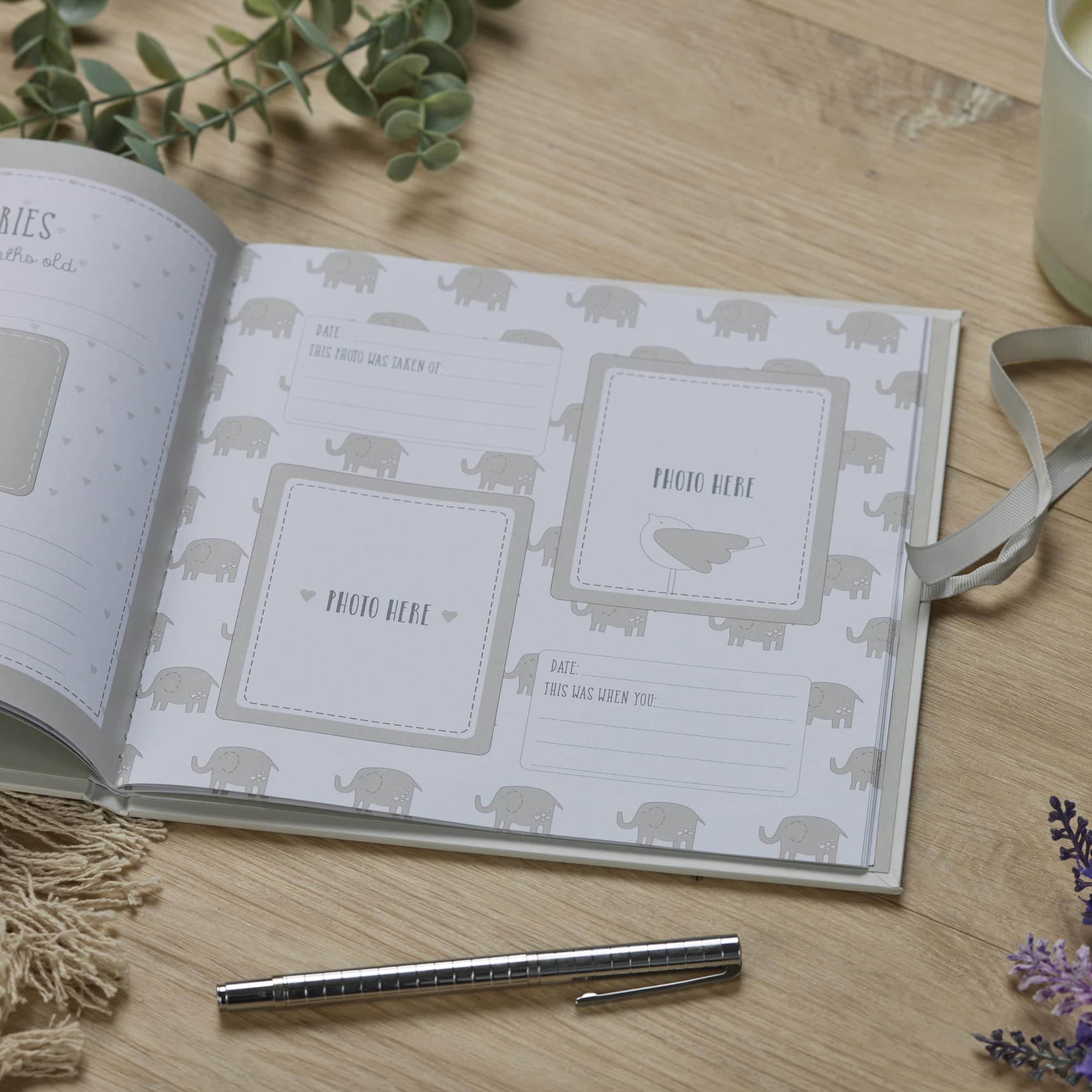 ukgiftstoreonline Personalised Beautiful Baby Boy Memory Record Memory Book With elephants Record Book ukgiftstoreonline