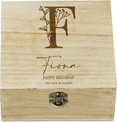 ukgiftstoreonline Personalised Wooden Keepsake Memory Box Engraved With Floral Alphabet