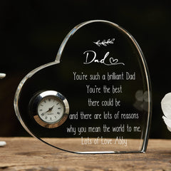 Engraved Personalised Dad Crystal Glass Clock With Sentiment