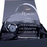 Engraved Personalised Nan Crystal Glass Clock With Sentiment Personalised Gift Clocks ukgiftstoreonline