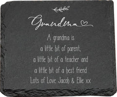 Personalised Grandma Sentiment Gift Slate Stone Drink Coaster