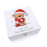 Personalised Baby's First Christmas Wooden Keepsake Box Teddy in Jumper