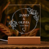 Personalised Wedding Gift LED Night Lamp with Floral Wreath
