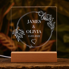 Personalised Wedding Gift LED Night Lamp with Floral Wreath