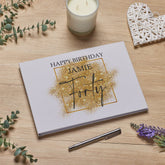 Personalised A4 Linen 40th Birthday Guest Book Printed With Gold Sparkles Design