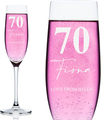 Personalised 70th Birthday Signature Champagne Flute Prosecco Glass Gift