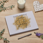 Personalised A4 Linen 60th Birthday Guest Book Printed With Gold Sparkles Design