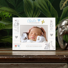 Personalised Baby Boy Photo Frame With Birth Details and Cute Rabbit
