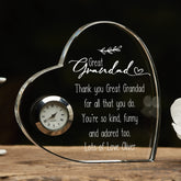 Engraved Personalised Great Grandad Crystal Glass Clock With Sentiment