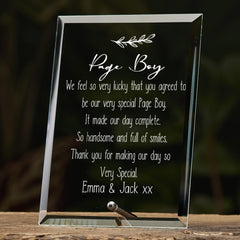 Page Boy Sentiment Personalised Glass Plaque Gift Leaf Design Personalised Plaque Gift ukgiftstoreonline Small