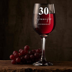 Personalised 30th Birthday Engraved Wine Glass Gift Name & Sentiment