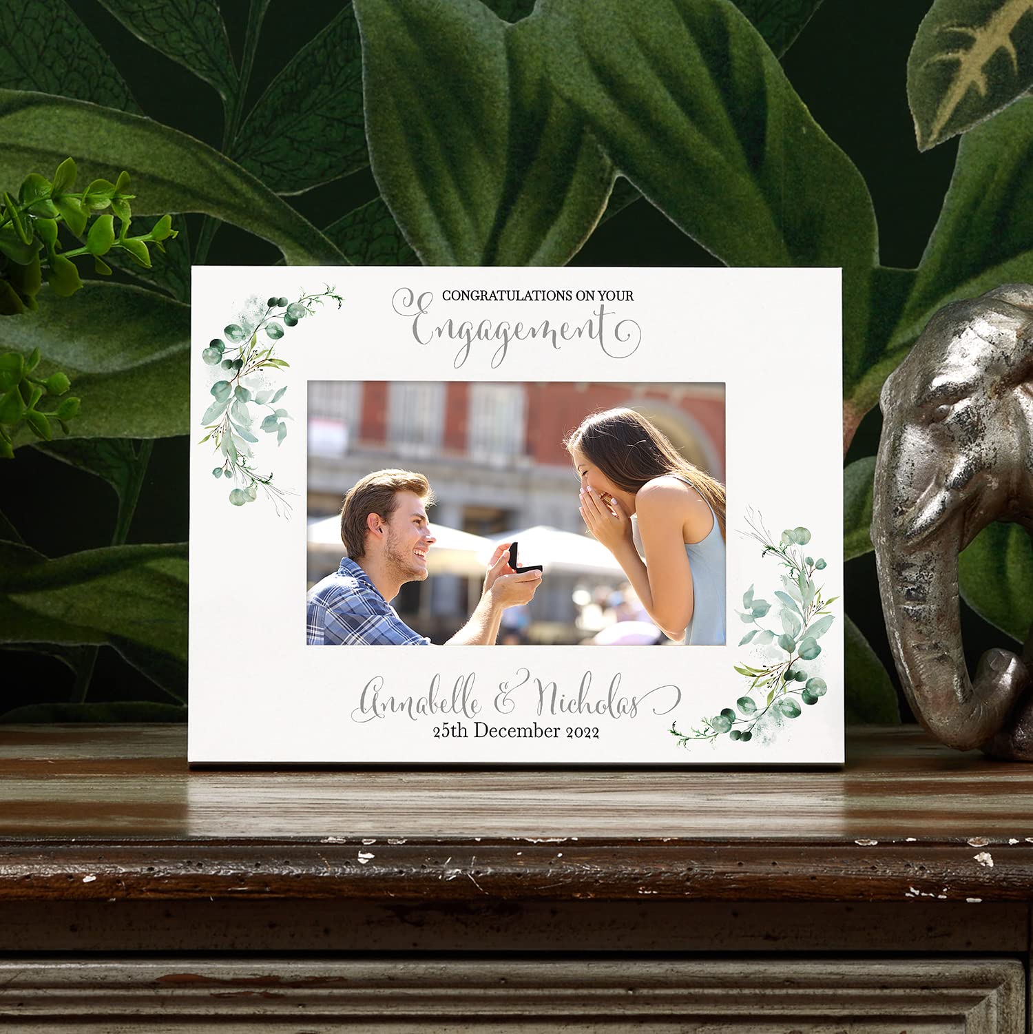 Personalised Engagement Photo Frame With Eucalyptus Leaves Photo Frame ukgiftstoreonline