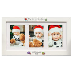 Personalised White My First Christmas Triple Photo Frame Portrait