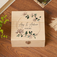Personalised Wedding Or Anniversary Wooden Box Gift Wreath Design