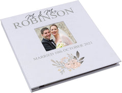 Personalised Large Wedding Photo Album Self Adhesive Hardcover Linen Flower Design