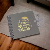 Graduation Memories With Tassel Grey Guest Book or Scrapbook Album Gold Print