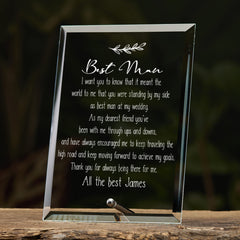 Best Man Sentiment Personalised Glass Plaque Gift Leaf Design Personalised Plaque Gift ukgiftstoreonline Small