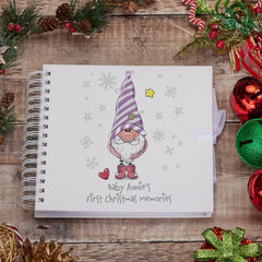 Personalised Baby Girl First Christmas Scrapbook Photo Album With Gnome