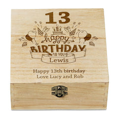 Personalised 13th Birthday Wooden Keepsake Box Gift Engraved